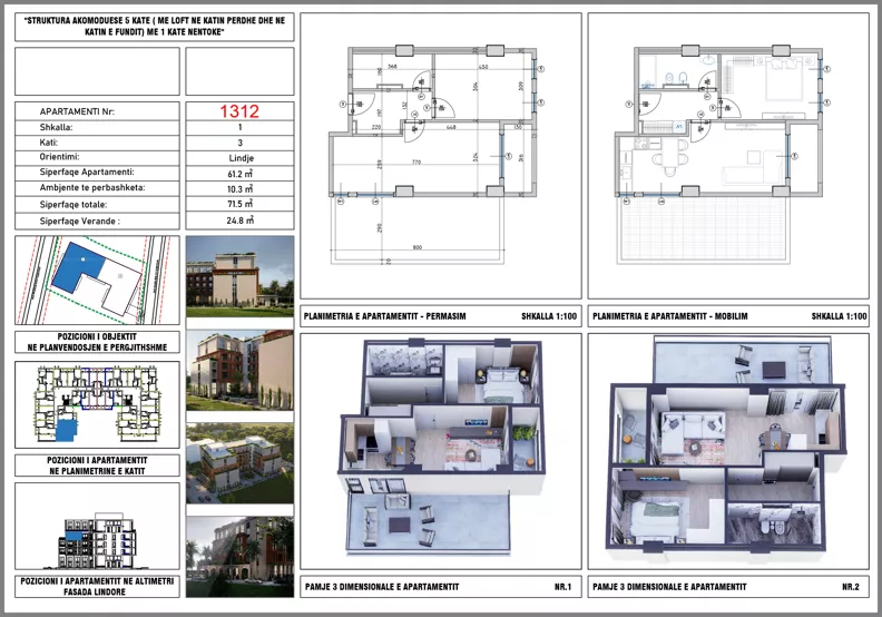 2 pokoje, mieszkanie 61,20 m², piętro 3, oferta nr 1312, Hestia Residence, Mali i Robit, Rruga Skënderbeu