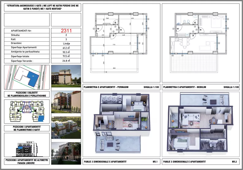 2 pokoje, mieszkanie 61,20 m², piętro 3, oferta nr 2311, Hestia Residence, Mali i Robit, Rruga Skënderbeu