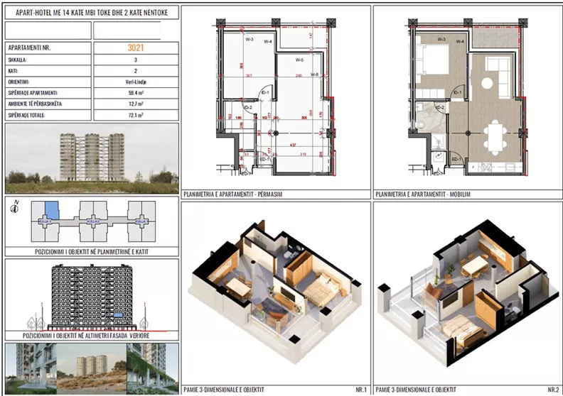 2 pokoje, apartament 59,40 m², piętro 2, oferta nr 3021, Three Gardens, Kavaje