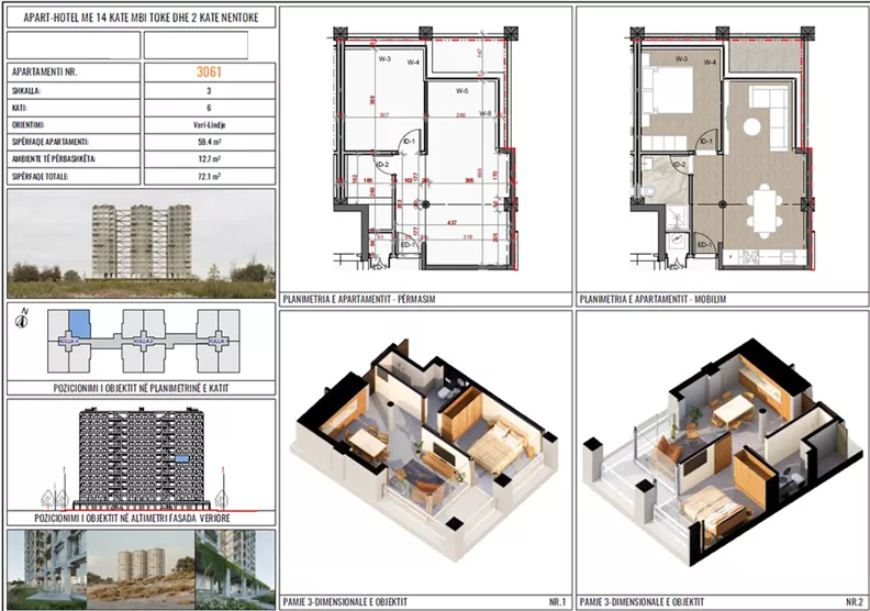 2 pokoje, apartament 59,40 m², piętro 6, oferta nr 3061, Three Gardens, Kavaje