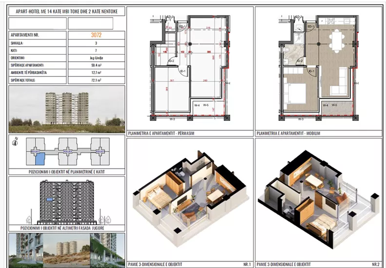 2 pokoje, apartament 59,40 m², piętro 7, oferta nr 3072, Three Gardens, Kavaje