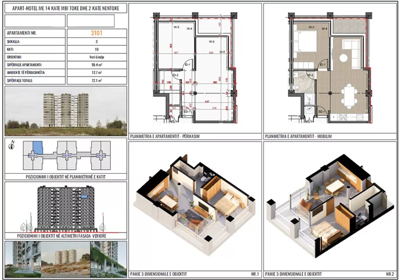 2 pokoje, apartament 59,40 m², piętro 10, oferta nr 3101, Three Gardens, Kavaje