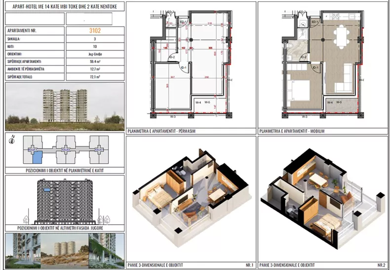 2 pokoje, apartament 59,40 m², piętro 10, oferta nr 3102, Three Gardens, Kavaje