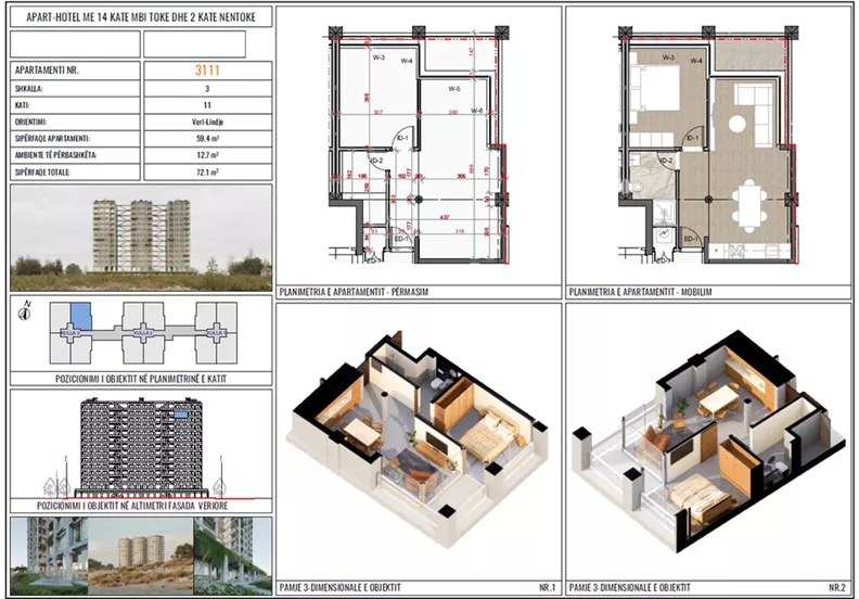 2 pokoje, apartament 59,40 m², piętro 11, oferta nr 3111, Three Gardens, Kavaje