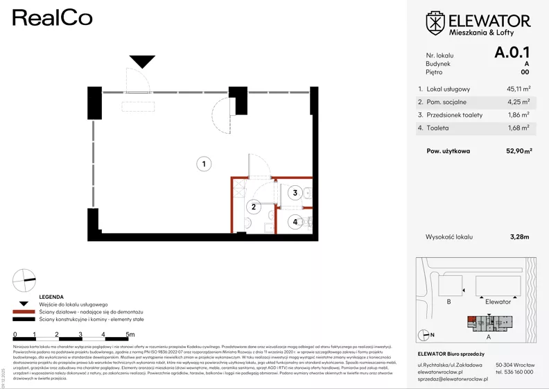 Lokal użytkowy 52,90 m², oferta nr A.0.1, ELEWATOR. Mieszkania&Lofty - lokale usługowe, Wrocław, Kleczków, Psie Pole, Rychtalska