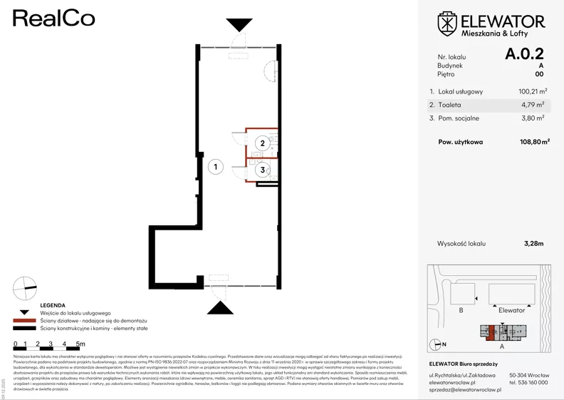 Lokal użytkowy 108,80 m², oferta nr A.0.2, ELEWATOR. Mieszkania&Lofty - lokale usługowe, Wrocław, Kleczków, Psie Pole, Rychtalska