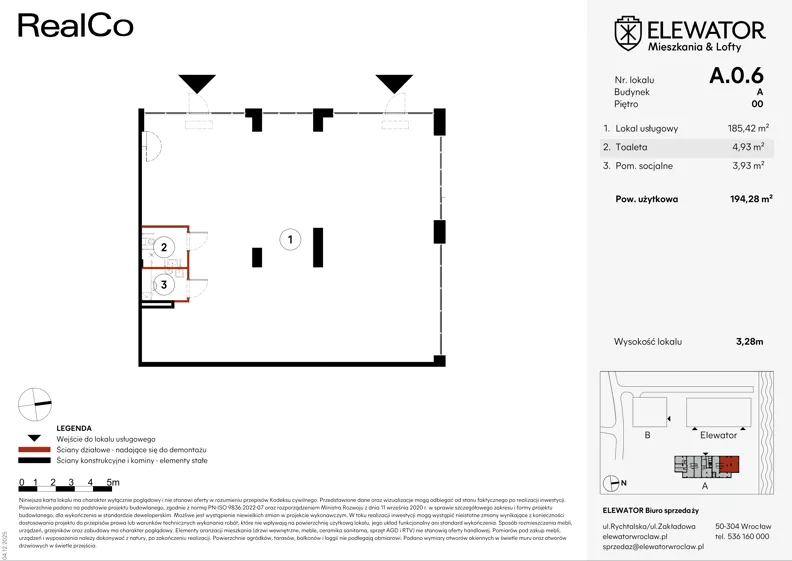Lokal użytkowy 194,28 m², oferta nr A.0.6, ELEWATOR. Mieszkania&Lofty - lokale usługowe, Wrocław, Kleczków, Psie Pole, Rychtalska