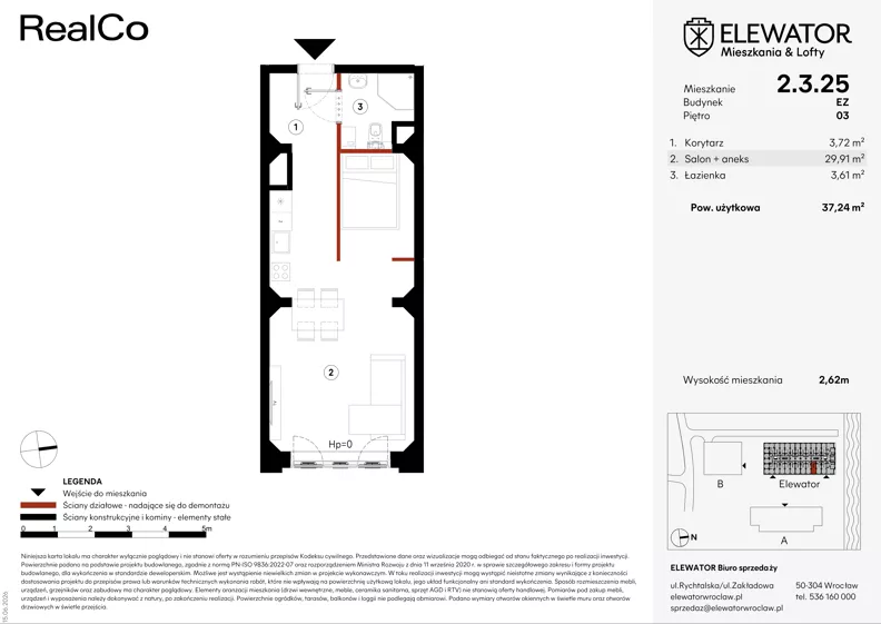 1 pokój, mieszkanie 37,24 m², piętro 3, oferta nr EZ.2.3.25, ELEWATOR. Mieszkania&Lofty - lofty, Wrocław, Kleczków, Psie Pole, Rychtalska 