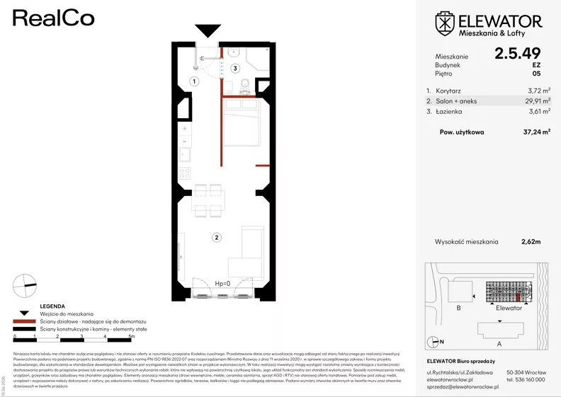 1 pokój, mieszkanie 37,24 m², piętro 5, oferta nr EZ.2.5.49, ELEWATOR. Mieszkania&Lofty - lofty, Wrocław, Kleczków, Psie Pole, Rychtalska 
