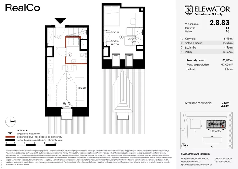 2 pokoje, mieszkanie 38,33 m², piętro 8, oferta nr EZ.2.8.83, ELEWATOR. Mieszkania&Lofty - lofty, Wrocław, Kleczków, Psie Pole, Rychtalska