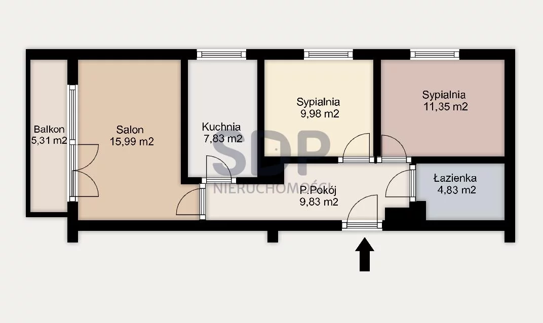 Apartament na sprzedaż, 59,81 m², 3 pokoje, piętro 2, oferta nr 35107