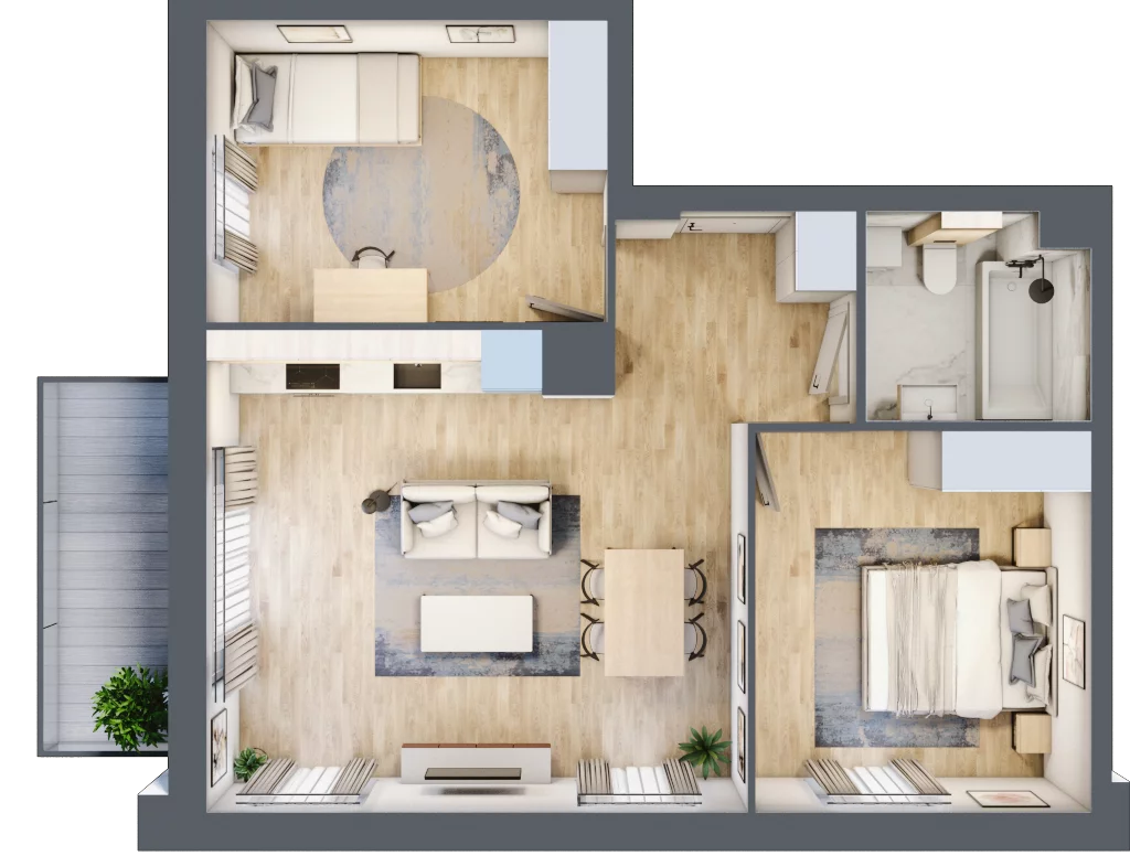 3 pokoje, mieszkanie 59,26 m², piętro 1, oferta nr B.2.8, Silva Straszyn, Straszyn, ul. Boczna/Starogardzka