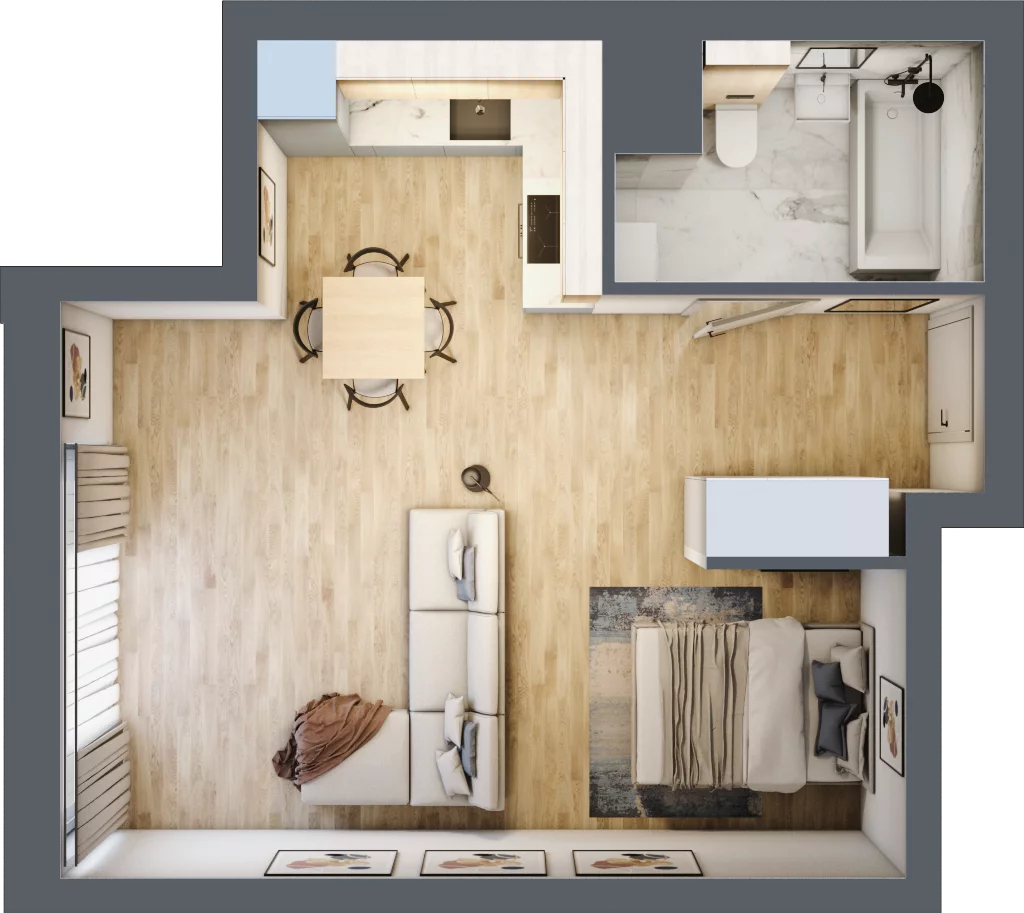 1 pokój, mieszkanie 40,61 m², piętro 5, oferta nr 1.145, La Vie House, Kraków, Podgórze, ul. Łagiewnicka