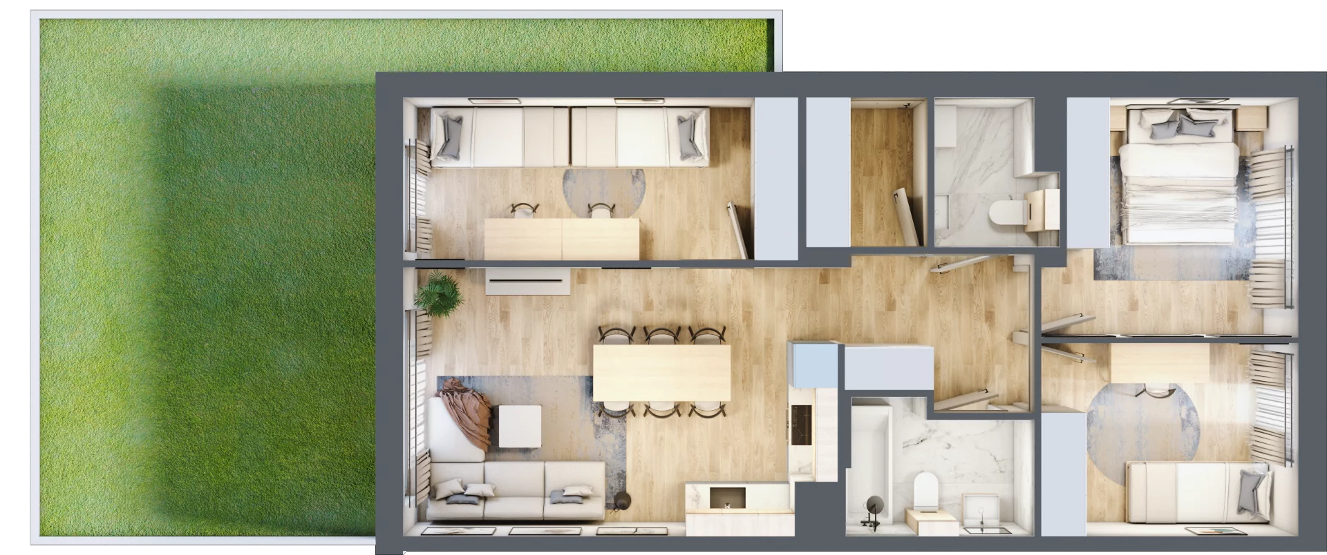 4 pokoje, mieszkanie 69,49 m², parter, oferta nr 16.1, Cascada House, Rząska, ul. Piaski / Łąkowa