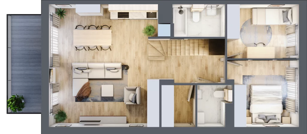 4 pokoje, mieszkanie 89,44 m², piętro 1, oferta nr 15.2, Cascada House, Rząska, ul. Piaski / Łąkowa