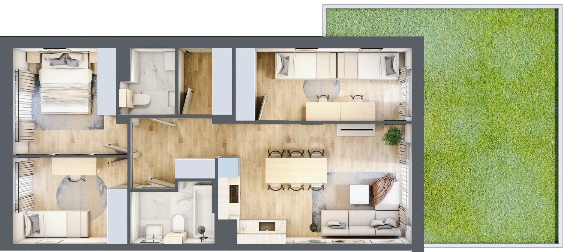 4 pokoje, mieszkanie 69,49 m², parter, oferta nr 3.1, Cascada House, Rząska, ul. Piaski / Łąkowa