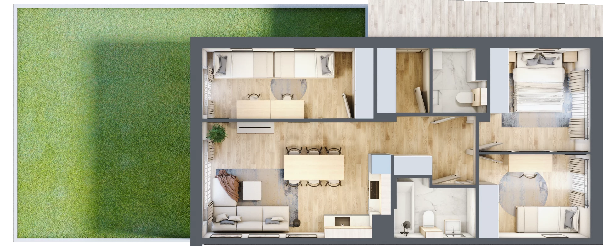 4 pokoje, mieszkanie 69,49 m², parter, oferta nr 14.1, Cascada House, Rząska, ul. Piaski / Łąkowa