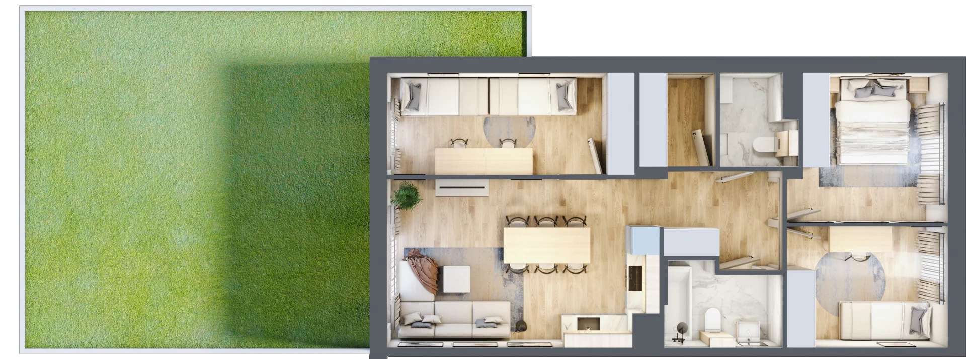 4 pokoje, mieszkanie 69,49 m², parter, oferta nr 12.1, Cascada House, Rząska, ul. Piaski / Łąkowa