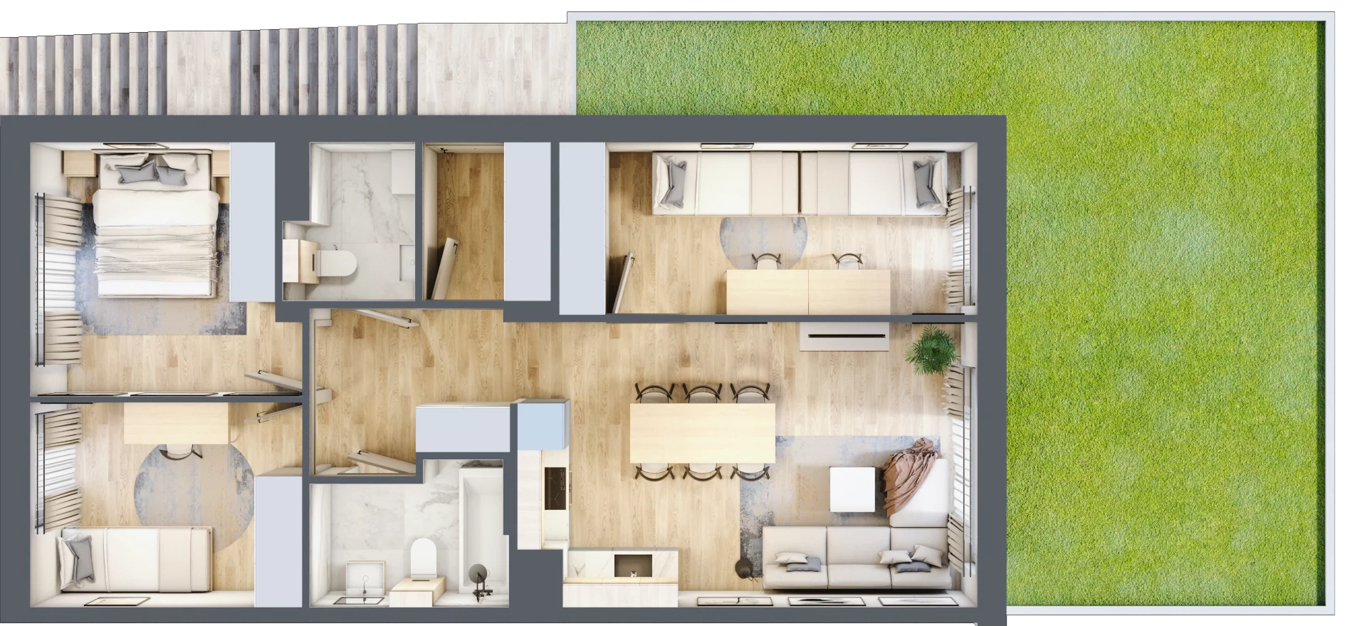 4 pokoje, mieszkanie 69,49 m², parter, oferta nr 1.1, Cascada House, Rząska, ul. Piaski / Łąkowa
