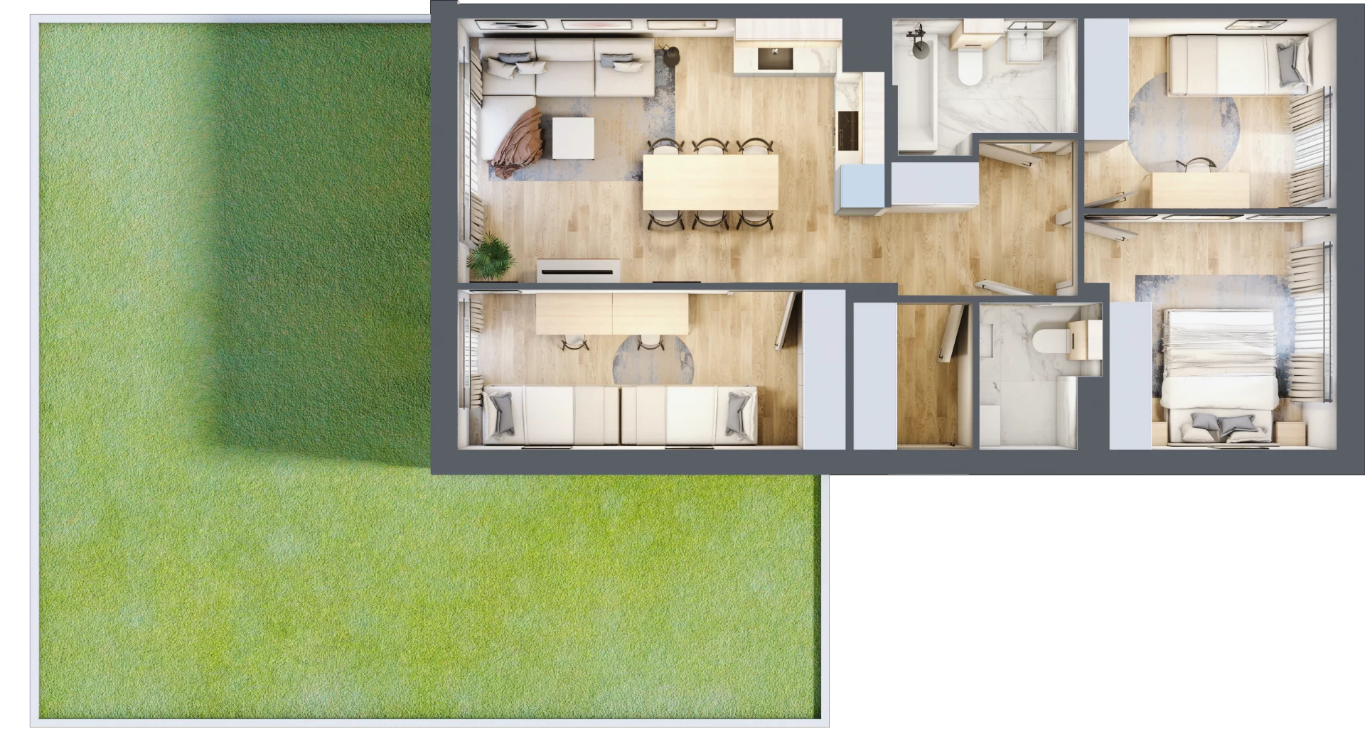 4 pokoje, mieszkanie 69,49 m², parter, oferta nr 13.1, Cascada House, Rząska, ul. Piaski / Łąkowa