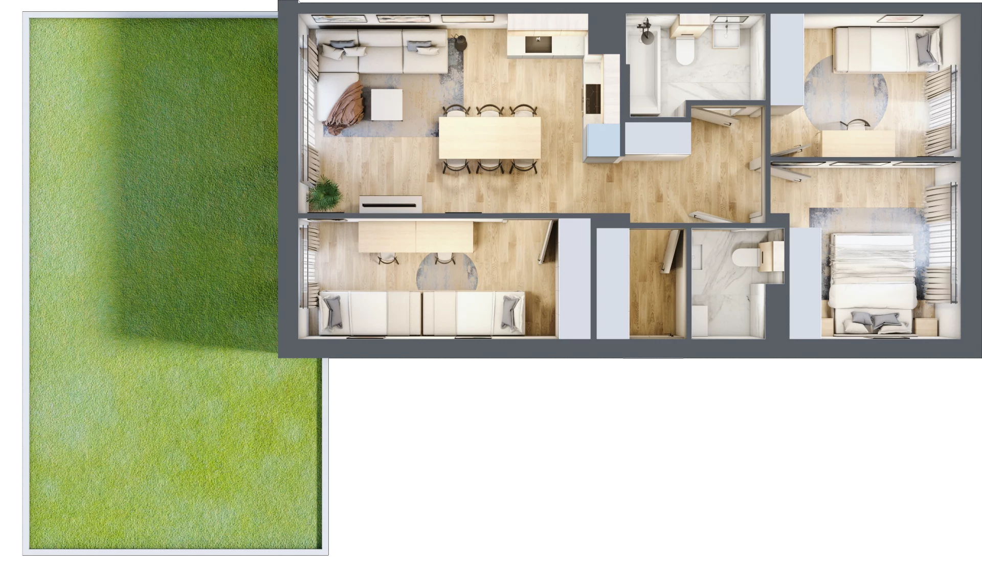 4 pokoje, mieszkanie 69,49 m², parter, oferta nr 15.1, Cascada House, Rząska, ul. Piaski / Łąkowa