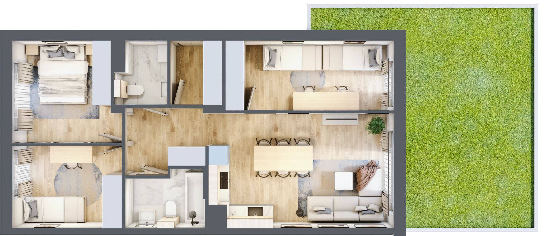 4 pokoje, mieszkanie 69,49 m², parter, oferta nr 5.1, Cascada House, Rząska, ul. Piaski / Łąkowa