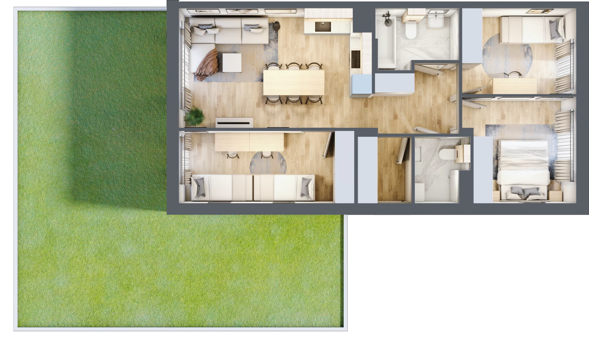 4 pokoje, mieszkanie 69,49 m², parter, oferta nr 17.1, Cascada House, Rząska, ul. Piaski / Łąkowa