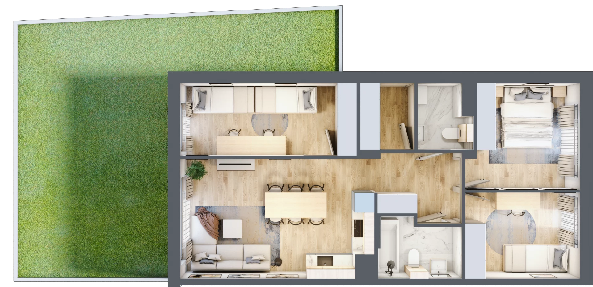 4 pokoje, mieszkanie 69,49 m², parter, oferta nr 18.1, Cascada House, Rząska, ul. Piaski / Łąkowa