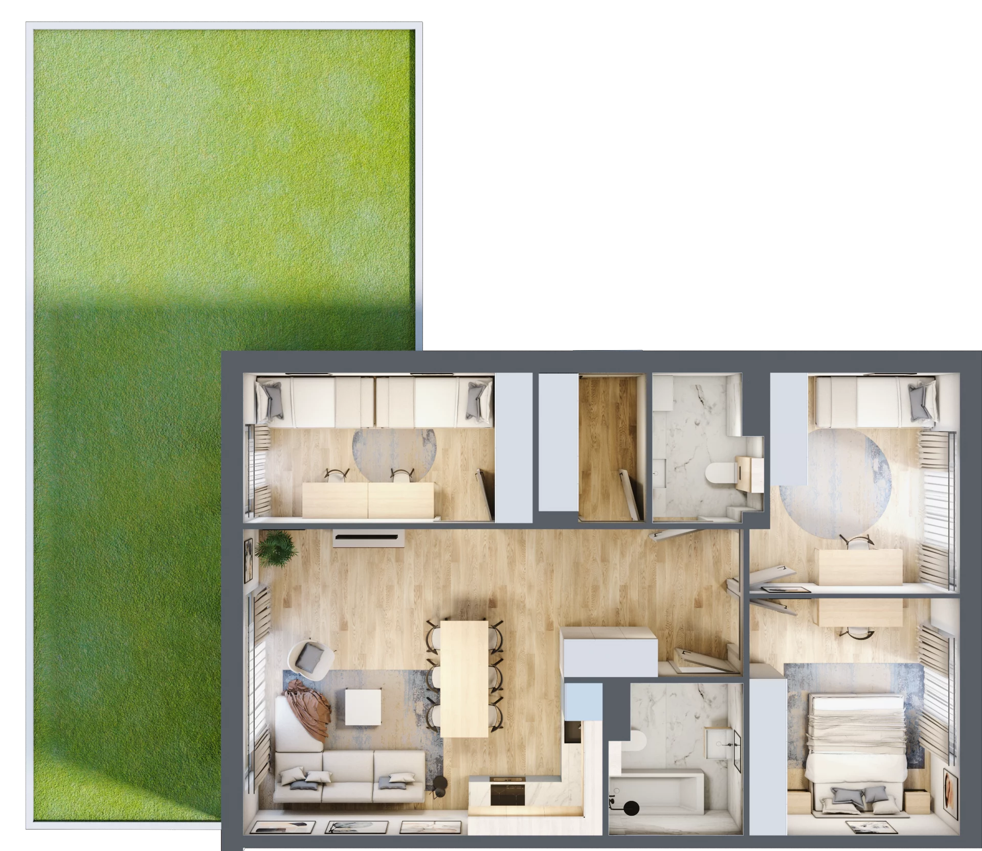 4 pokoje, mieszkanie 81,10 m², parter, oferta nr 22.1, Cascada House, Rząska, ul. Piaski / Łąkowa