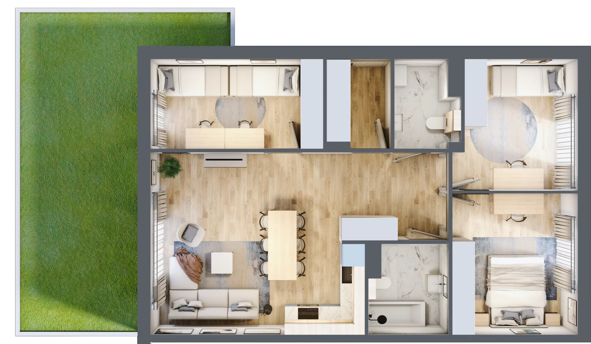 4 pokoje, mieszkanie 81,10 m², parter, oferta nr 28.1, Cascada House, Rząska, ul. Piaski / Łąkowa
