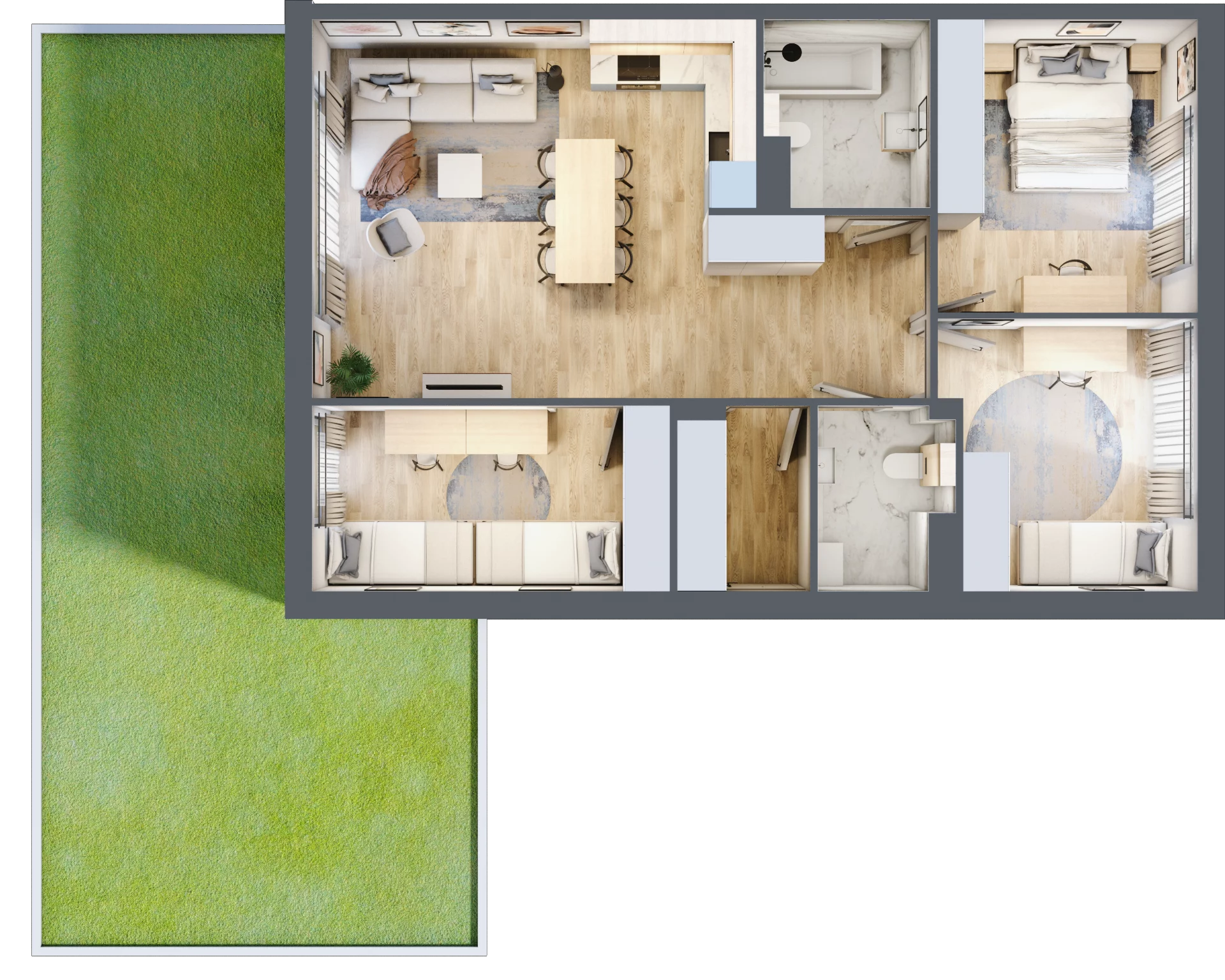 4 pokoje, mieszkanie 81,10 m², parter, oferta nr 27.1, Cascada House, Rząska, ul. Piaski / Łąkowa