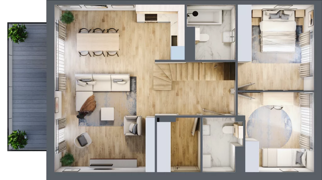 4 pokoje, mieszkanie 100,57 m², piętro 1, oferta nr 25.2, Cascada House, Rząska, ul. Piaski / Łąkowa