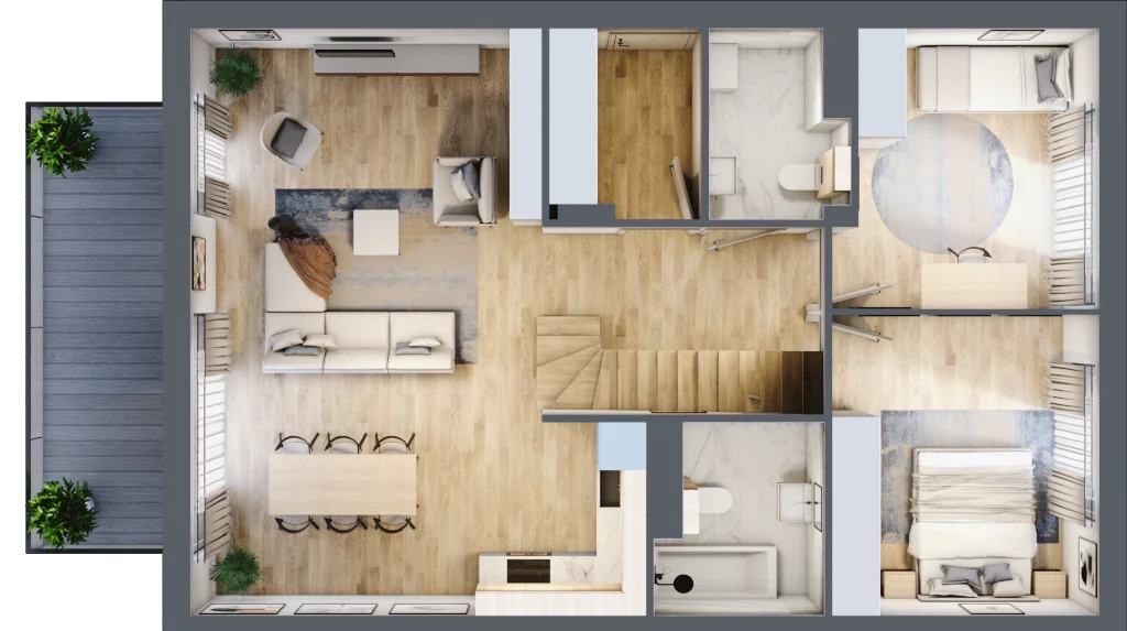 4 pokoje, mieszkanie 100,57 m², piętro 1, oferta nr 22.2, Cascada House, Rząska, ul. Piaski / Łąkowa