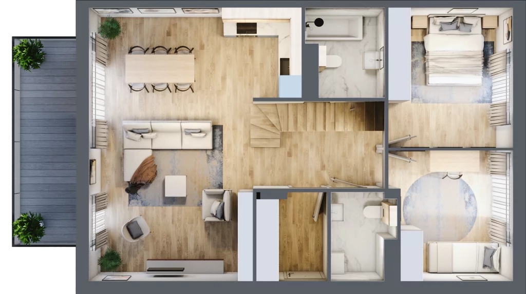 4 pokoje, mieszkanie 100,57 m², piętro 1, oferta nr 31.2, Cascada House, Rząska, ul. Piaski / Łąkowa