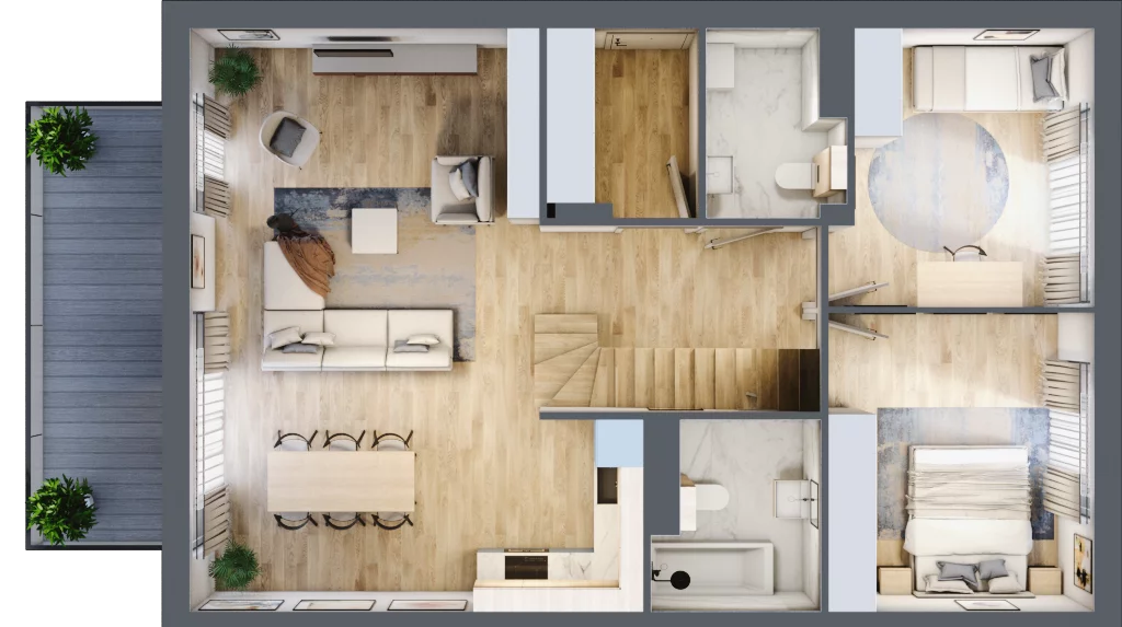 4 pokoje, mieszkanie 100,57 m², piętro 1, oferta nr 24.2, Cascada House, Rząska, ul. Piaski / Łąkowa