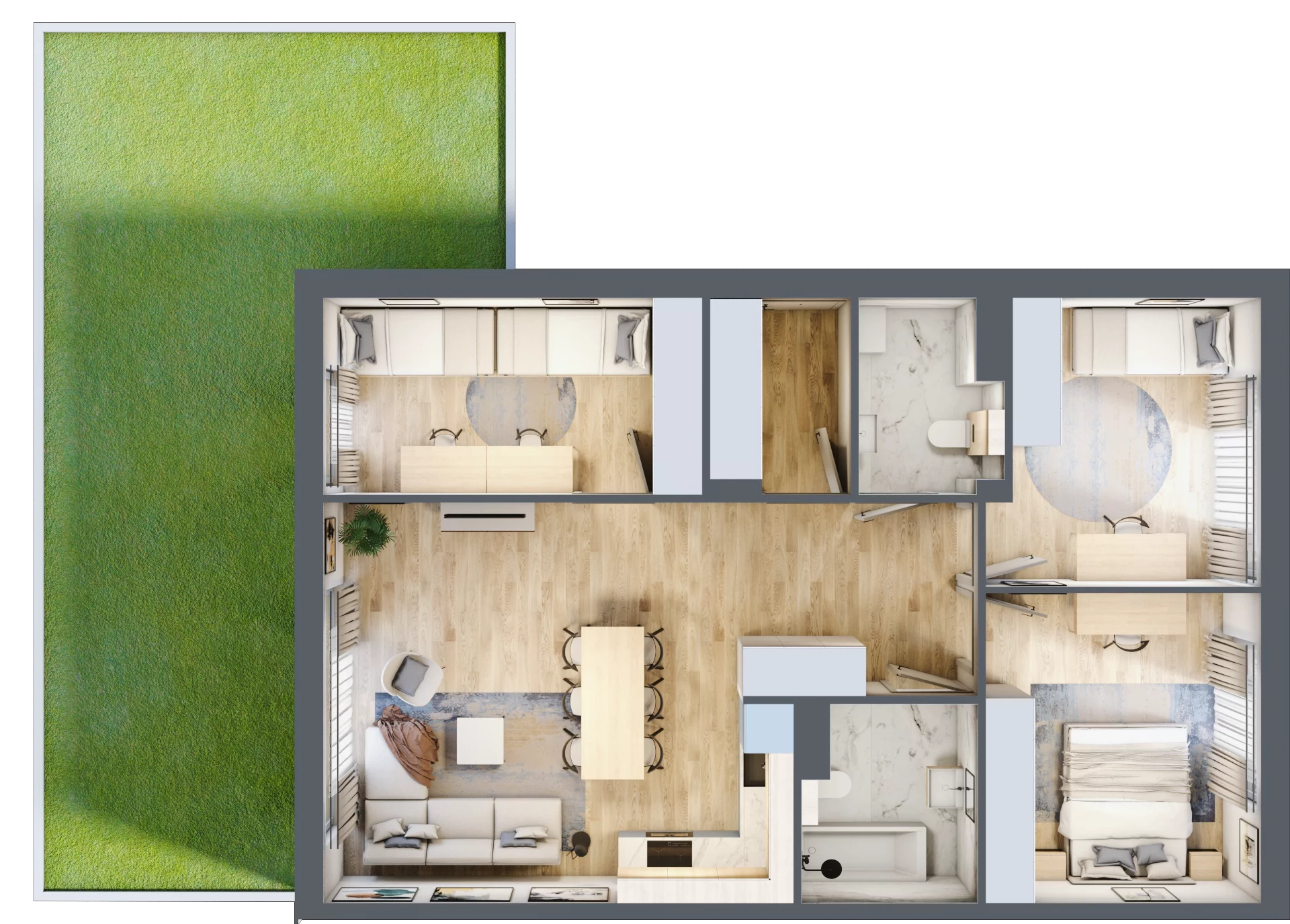 4 pokoje, mieszkanie 81,10 m², parter, oferta nr 26.1, Cascada House, Rząska, ul. Piaski / Łąkowa
