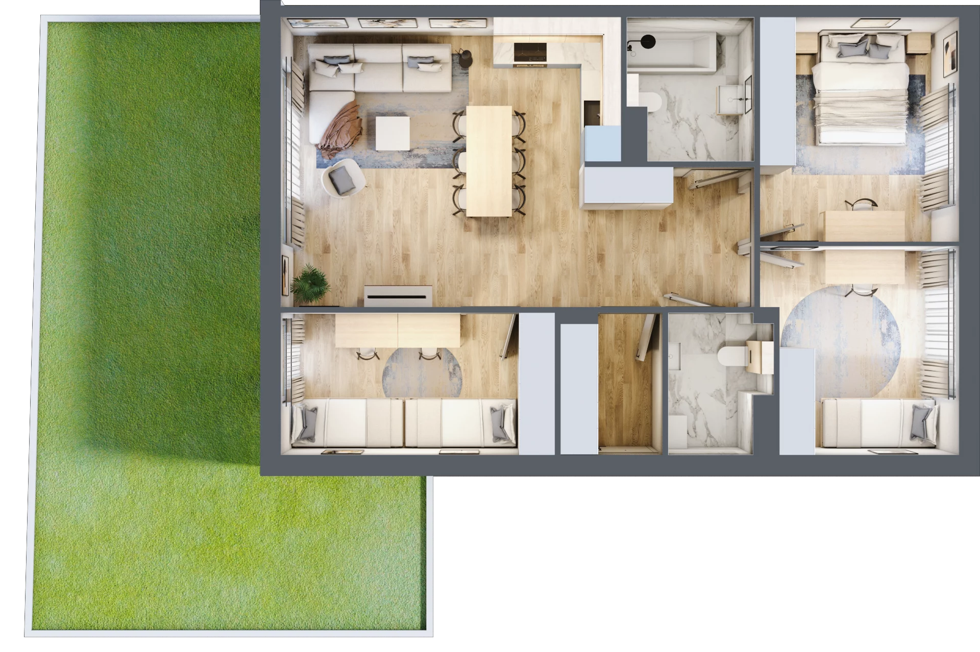 4 pokoje, mieszkanie 81,10 m², parter, oferta nr 31.1, Cascada House, Rząska, ul. Piaski / Łąkowa