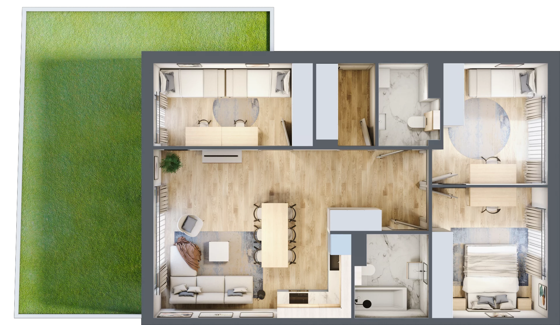 4 pokoje, mieszkanie 81,10 m², parter, oferta nr 32.1, Cascada House, Rząska, ul. Piaski / Łąkowa