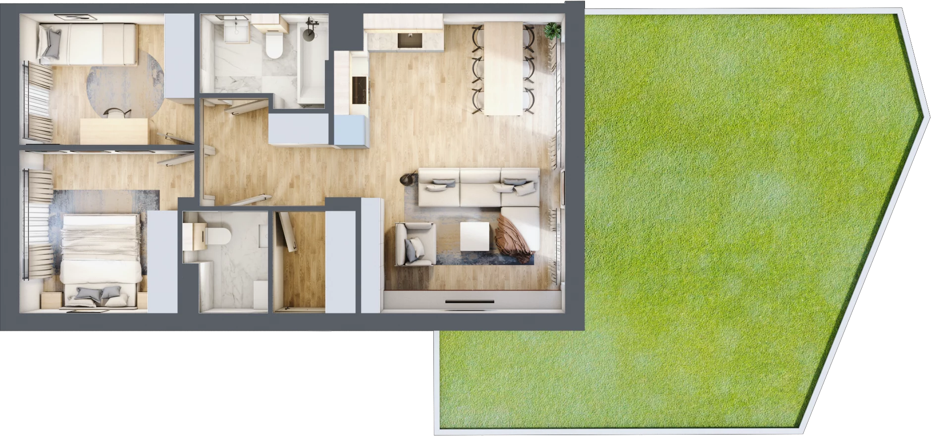 3 pokoje, mieszkanie 62,24 m², parter, oferta nr 20.1, Cascada House, Rząska, ul. Piaski / Łąkowa