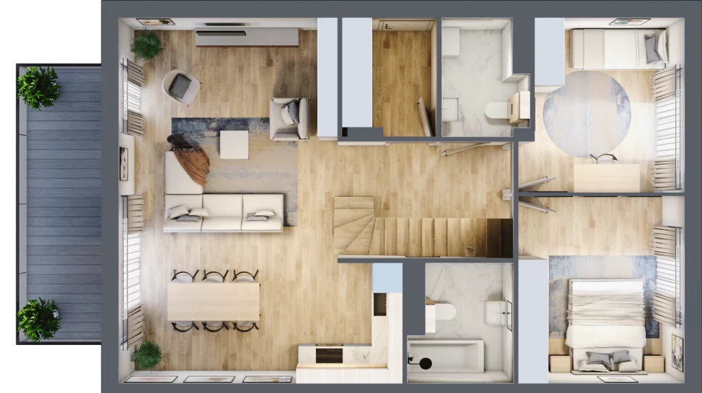 4 pokoje, mieszkanie 100,57 m², piętro 1, oferta nr 32.2, Cascada House, Rząska, ul. Piaski / Łąkowa