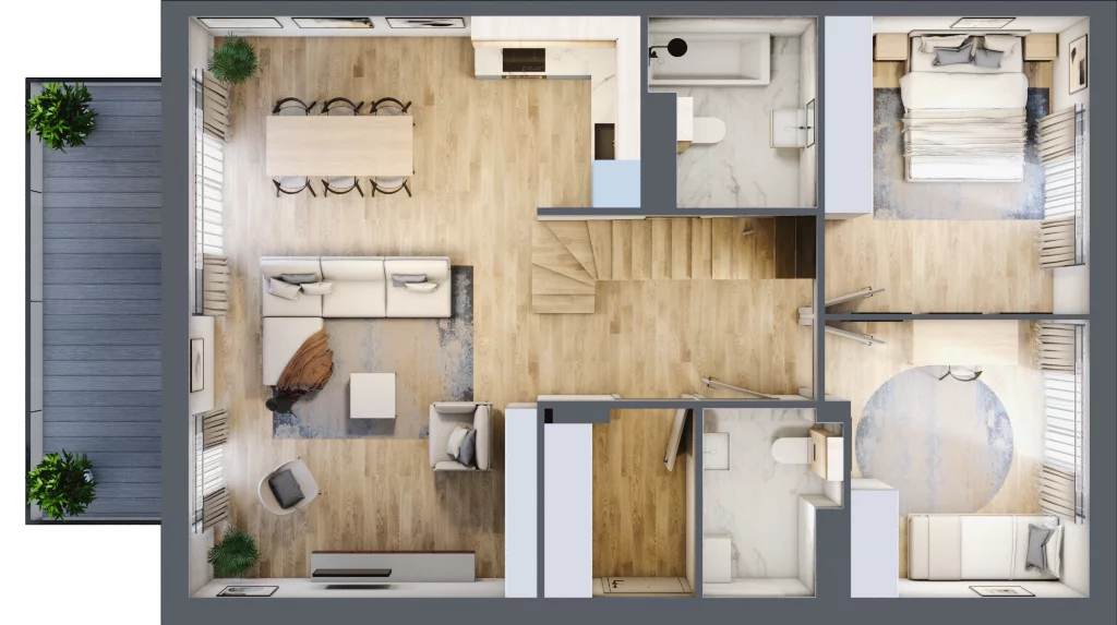 4 pokoje, mieszkanie 100,57 m², piętro 1, oferta nr 27.2, Cascada House, Rząska, ul. Piaski / Łąkowa