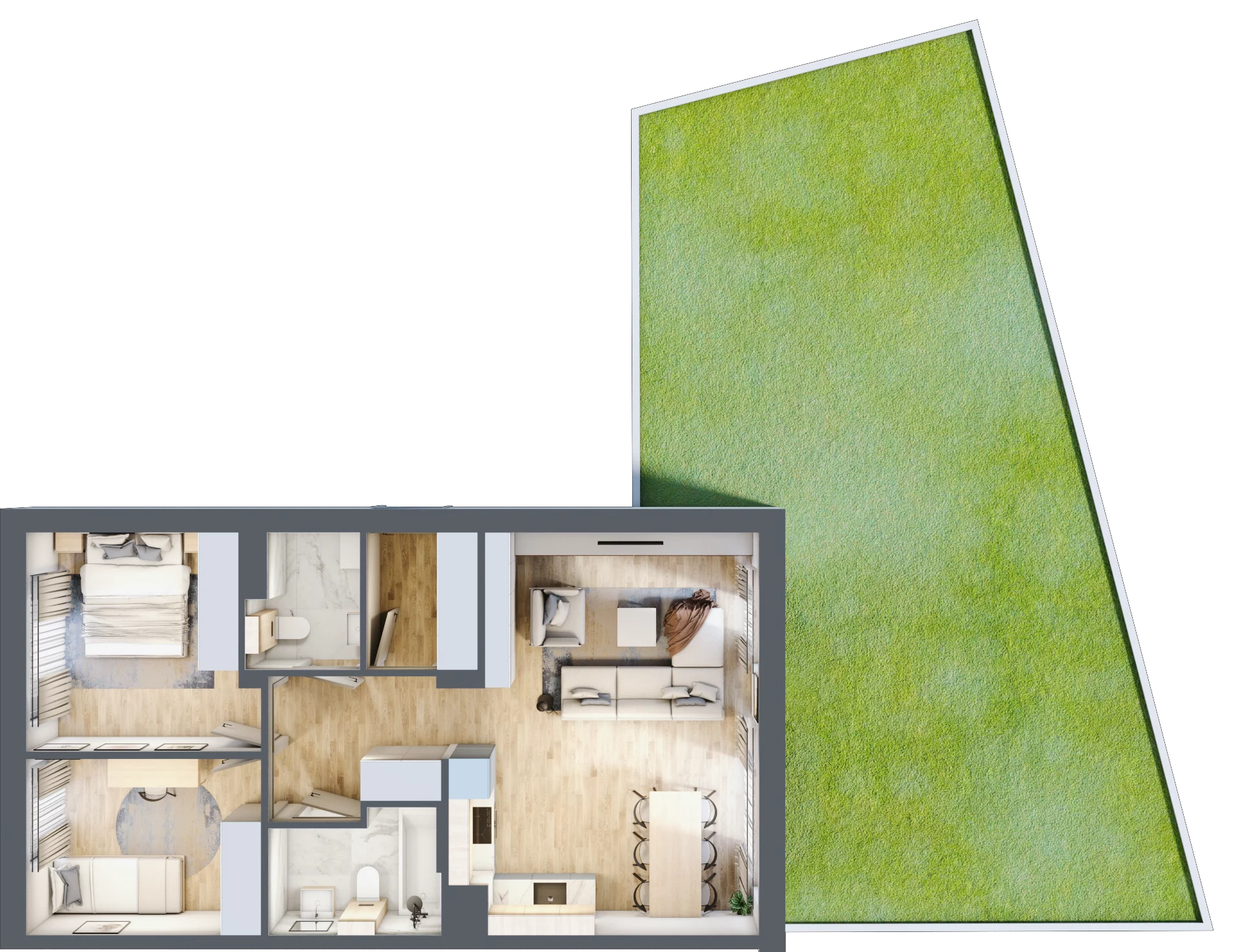 3 pokoje, mieszkanie 62,24 m², parter, oferta nr 19.1, Cascada House, Rząska, ul. Piaski / Łąkowa