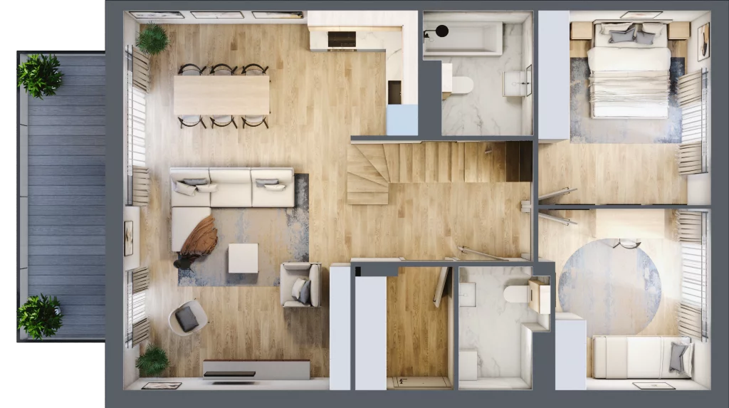 4 pokoje, mieszkanie 100,57 m², piętro 1, oferta nr 21.2, Cascada House, Rząska, ul. Piaski / Łąkowa