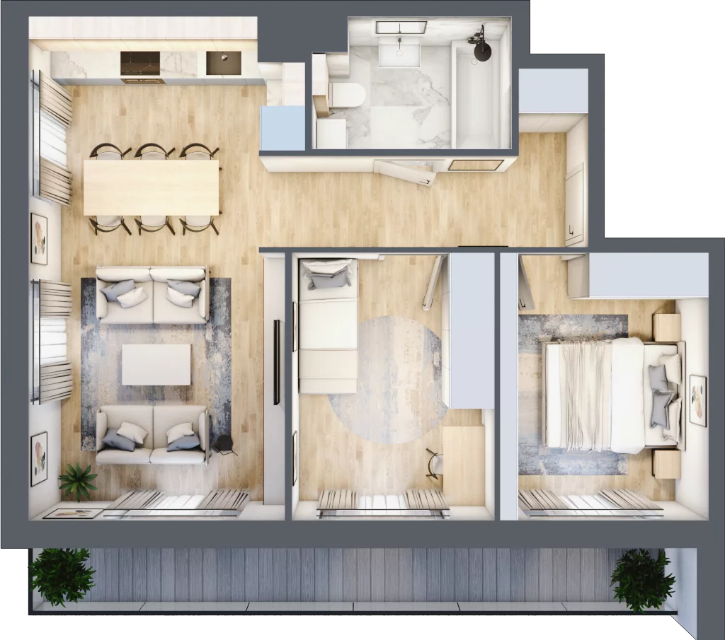 3 pokoje, mieszkanie 58,01 m², piętro 5, oferta nr B32, Osiedle Pogodne bud. A, B, Nowy Dwór Mazowiecki, Nowodworzanka, ul. Pogodna / Leśna / Dębowa