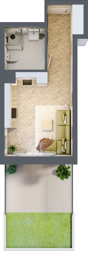 1 pokój, mieszkanie 25,86 m², parter, oferta nr A3.A.0.02, Prado, Katowice, Piotrowice-Ochojec, Piotrowice, ul. Wojska Polskiego