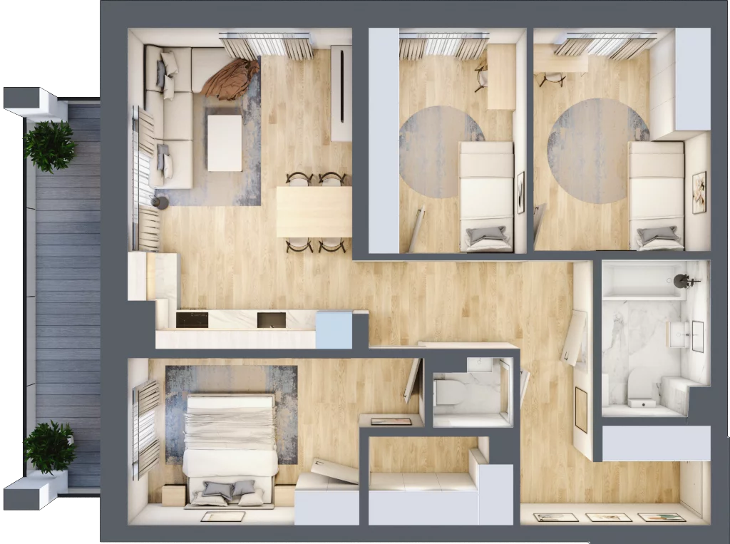 4 pokoje, mieszkanie 73,62 m², piętro 2, oferta nr D23, Osiedle Zuchów, Łódź, Górna, Rokicie, ul. Zuchów 4