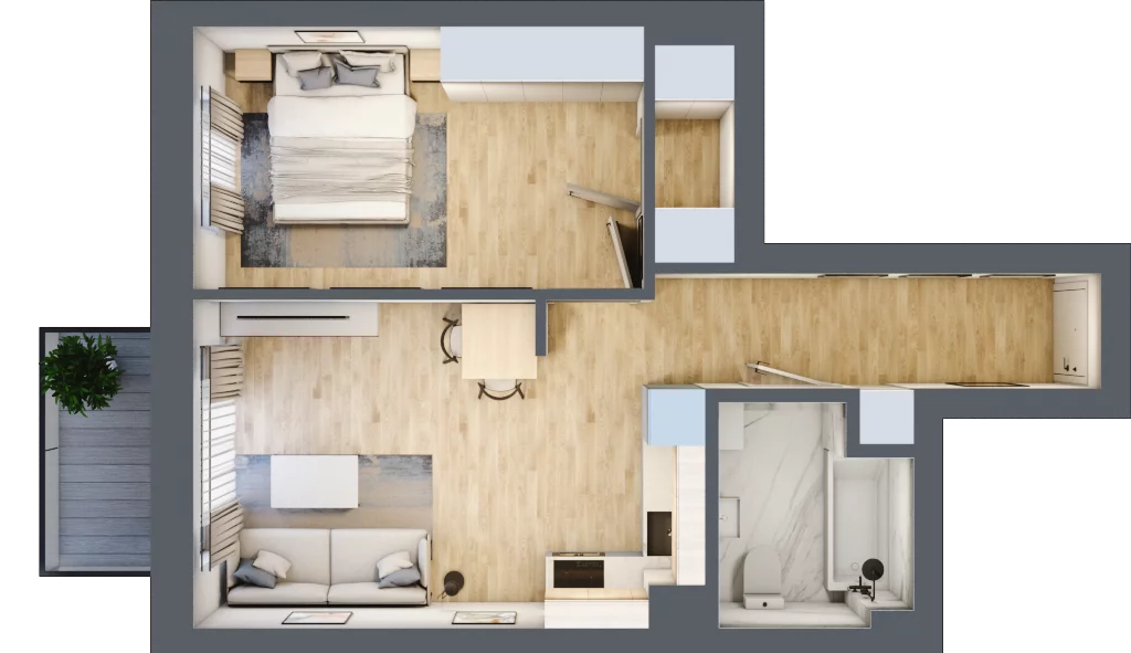 2 pokoje, mieszkanie 44,23 m², piętro 1, oferta nr D12, Osiedle Zuchów, Łódź, Górna, Rokicie, ul. Zuchów 4