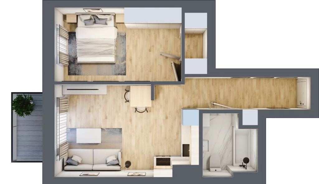 2 pokoje, mieszkanie 43,92 m², piętro 3, oferta nr D30, Osiedle Zuchów, Łódź, Górna, Rokicie, ul. Zuchów 4