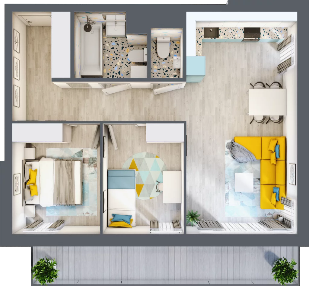 3 pokoje, mieszkanie 59,80 m², piętro 1, oferta nr A-A1M4, Osiedle Blask, Łódź, Bałuty, ul. Smugowa 24