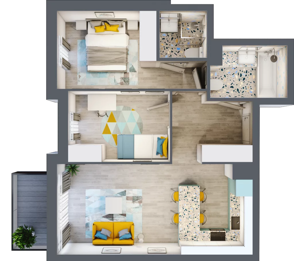 3 pokoje, mieszkanie 57,10 m², piętro 5, oferta nr B-A5M3, Osiedle Blask, Łódź, Bałuty, ul. Smugowa 24